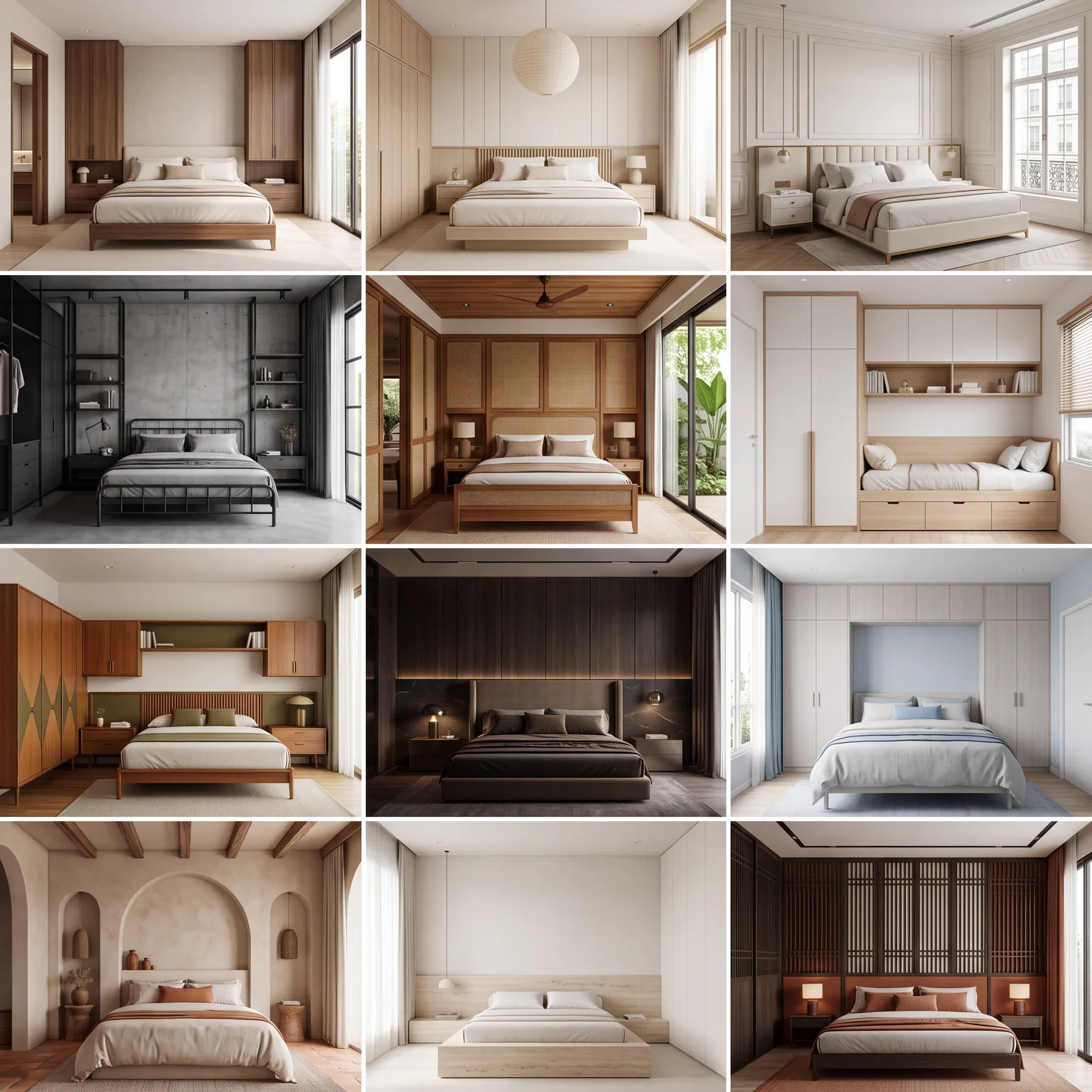 ภาพจำลอง ห้องนอน Warm Contemporary โทนวอลนัต / ครีม